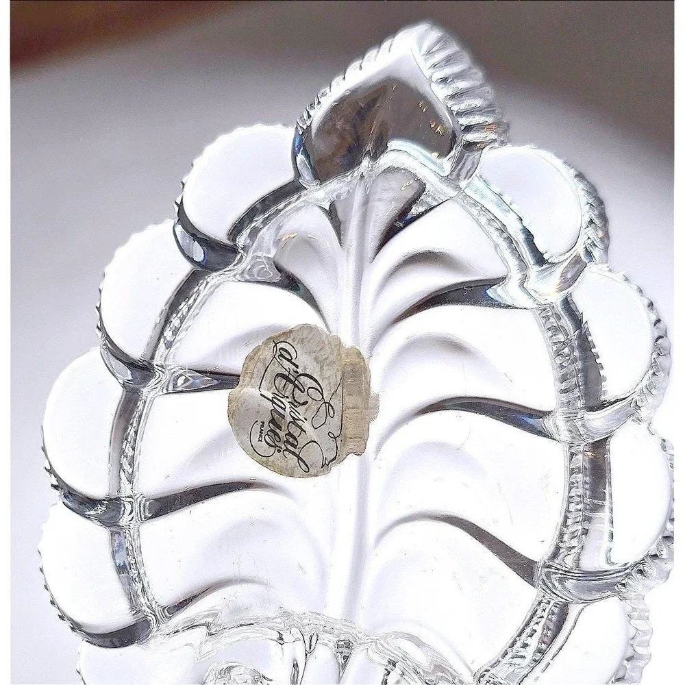 VTG 1990s Cristal d'Arques France Crystal‎ Leaf Dish Fougere Label Trinket Lead